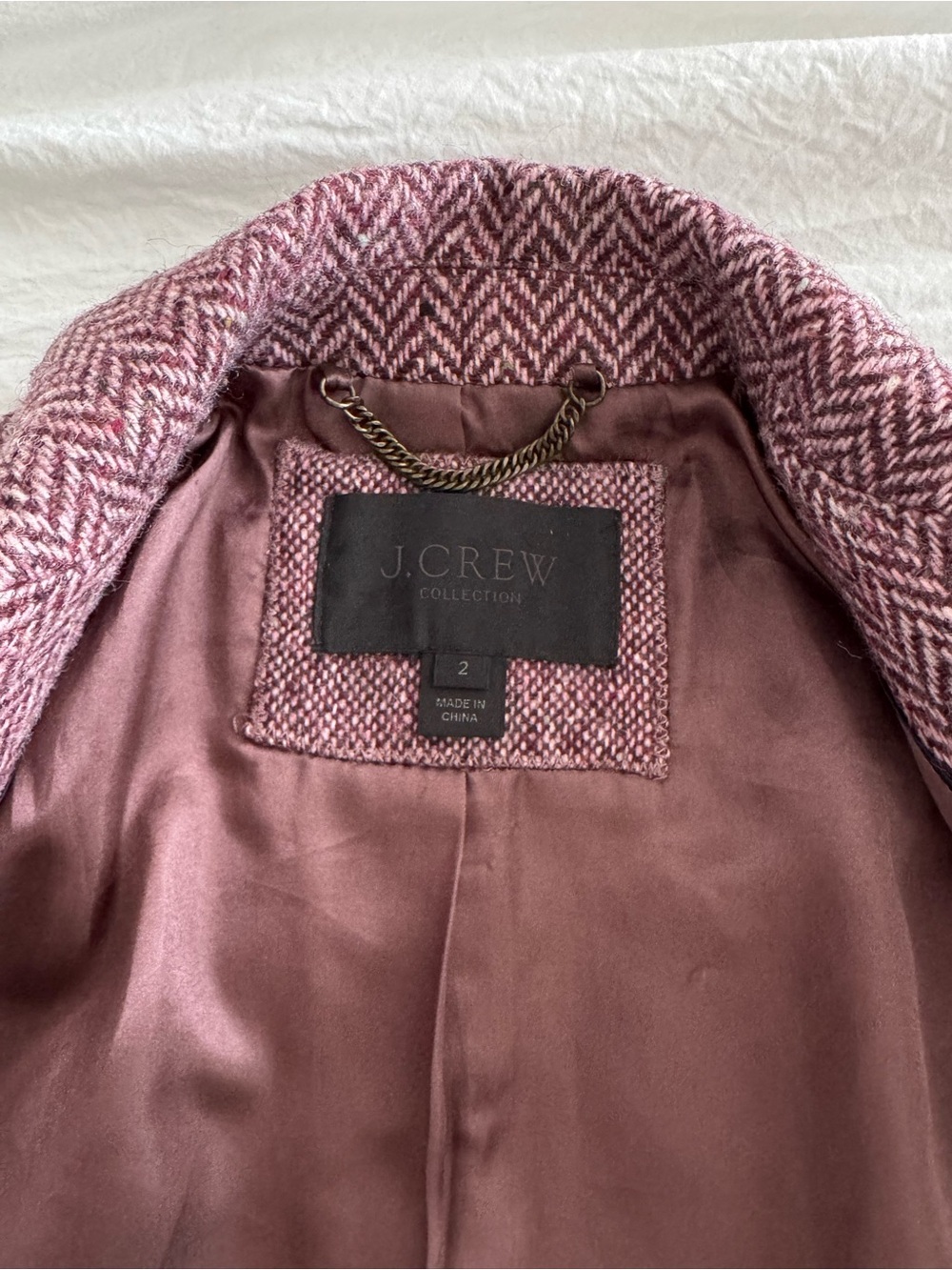 J.Crew Collection 100% Wool Herringbone Blazer Jacket Mauve Burgundy Size 2 - Picture 9 of 13